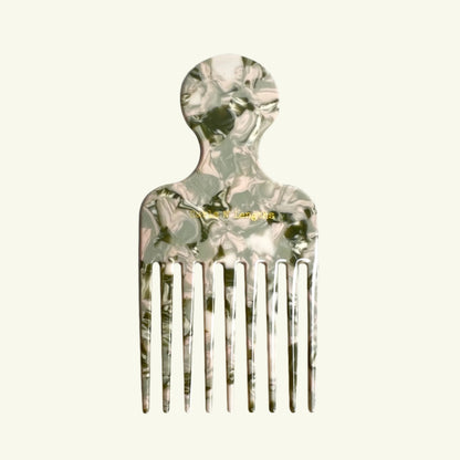 Wide tooth none plastic Afro comb made from cellulose acetate